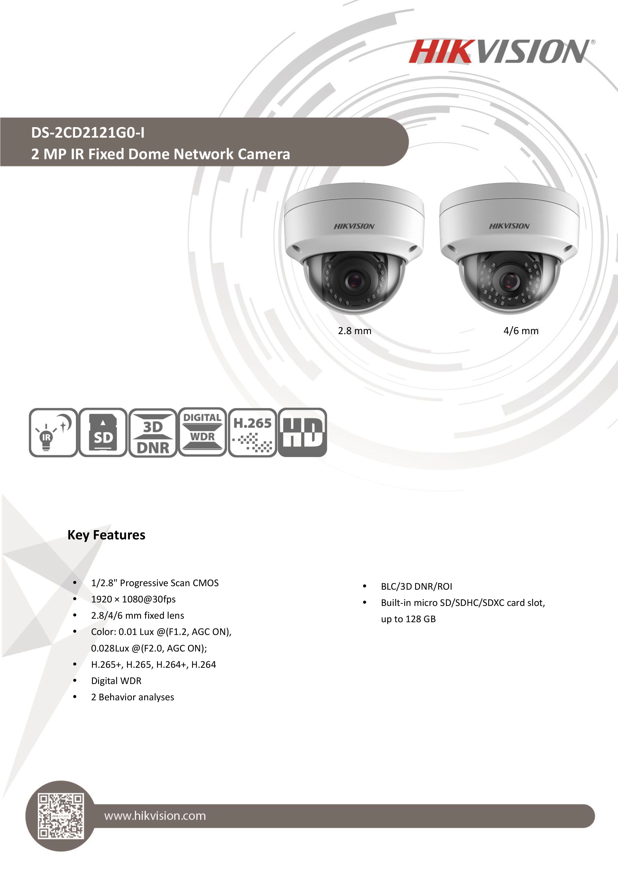 HIKVISION DS-2CD2121G0-I ( 2.8 / 4 mm ) กล้องวงจรปิดระบบ IP CAMERA ความละเอียด 2 ล้านพิกเซล H.265+, IK10 BY BILLIONAIRE SECURETECH DS-2CD2121G0-I