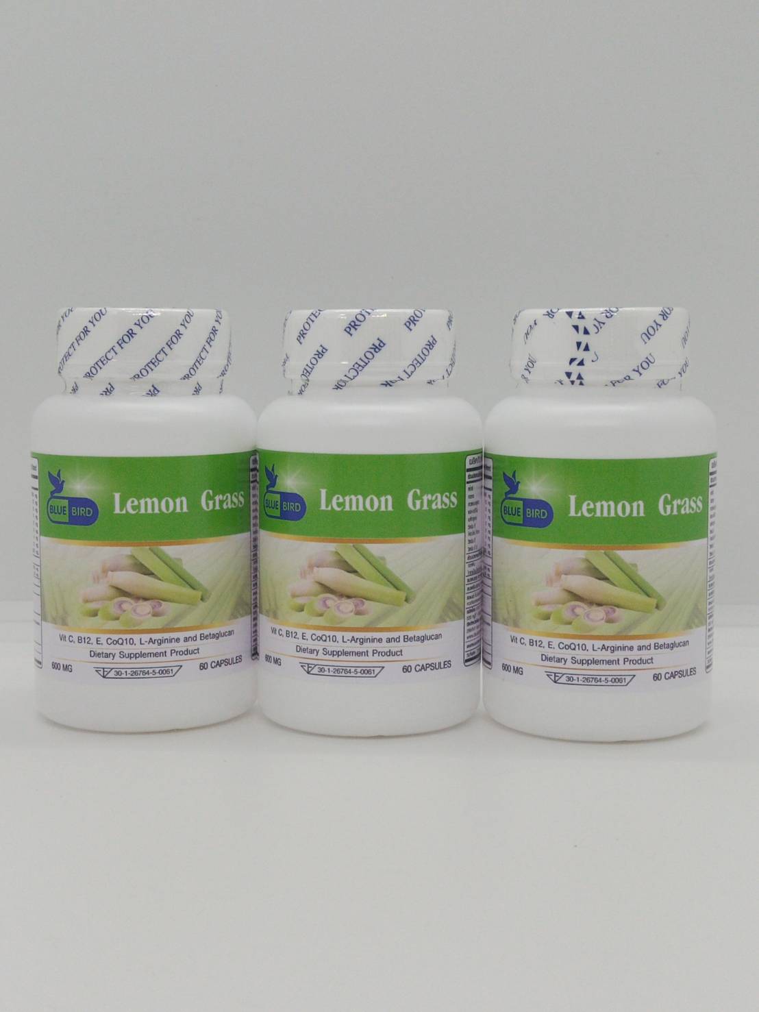 ตะไคร้ Lemon Grass ตรา บลูเบิร์ด ขนาด 600 มิลลิกรัม 60 แคปซูล