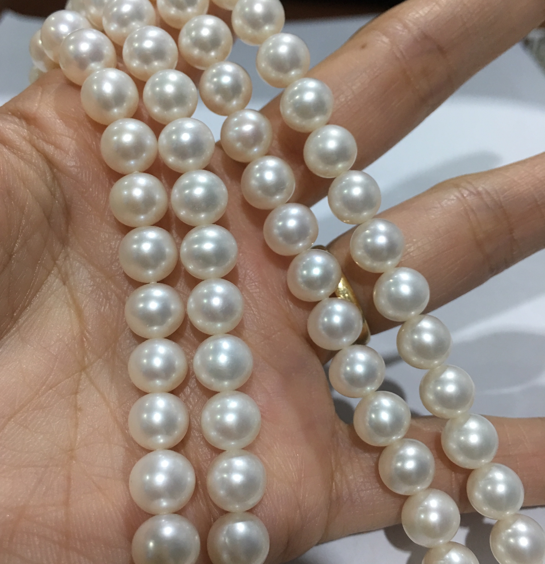 ชุดไข่มุกแท้ สร้อยคอ และ สร้อยข้อมือ แบบ 2 ชั้น 7-7.5 มิล AAA