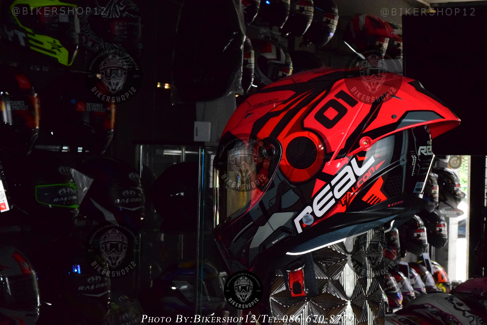 หมวกกันน็อค REAL รุ่น Falcon ลาย Robotech สี ดำ-แดง