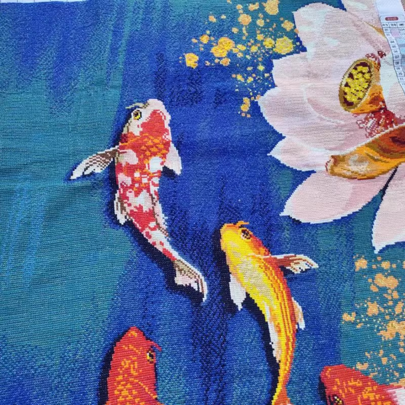 pla-1154 *สินค้าหมด* ชุดปักครอสติช ลาย 9 ปลาคาร์ปในบึงบัว (ปักเต็มผืนผ้า ไม่มีเดินเส้น ผ้า11CTพิมพ์ลาย ปัก 3 เส้นเล็ก) ขนาด 50*90 ซม.ผ้าครอสติช 11CTพิมพ์ลายปักบนผ้า ไหมคอตตอน 36 สี ผังลาย เข็ม