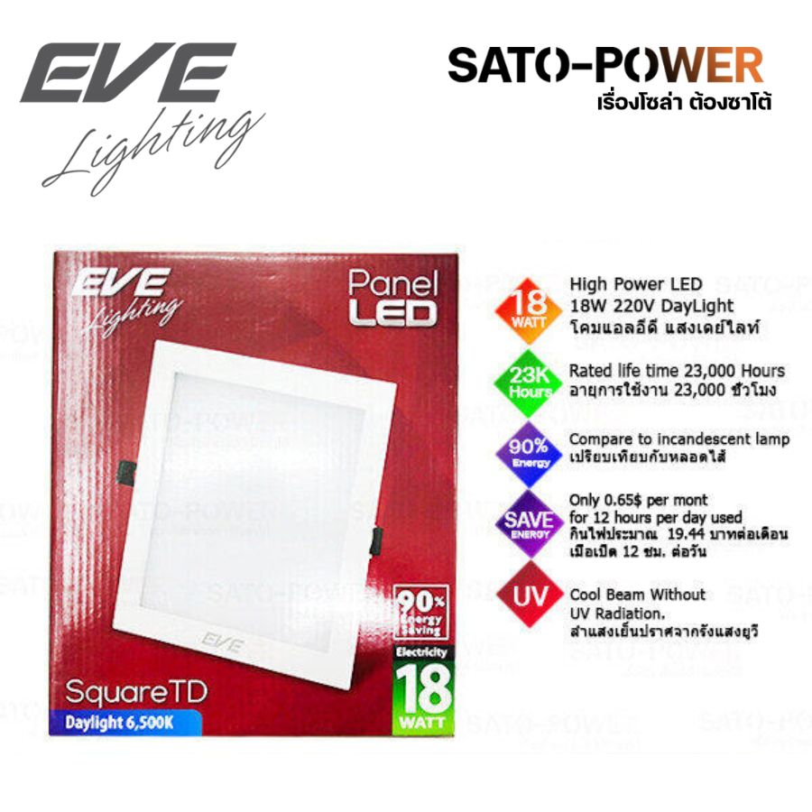 ์NS/ EVE Lighting Panel LED Square TD 18W โคมพาเนลไลท์ แอลอีดี หน้าเหลี่ยม รุ่น TD 18วัตต์ แสงขาว เดย์ไลท์ โคมไฟหน้าเหลี่ยม โคมไฟเพดาน