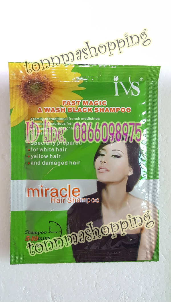 แชมพูย้อมผมดำ ivs miracle hair shampoo ซองเขียว สูตรดอกทานตะวัน แชมพูเปลี่ยนสีผมสีดำ