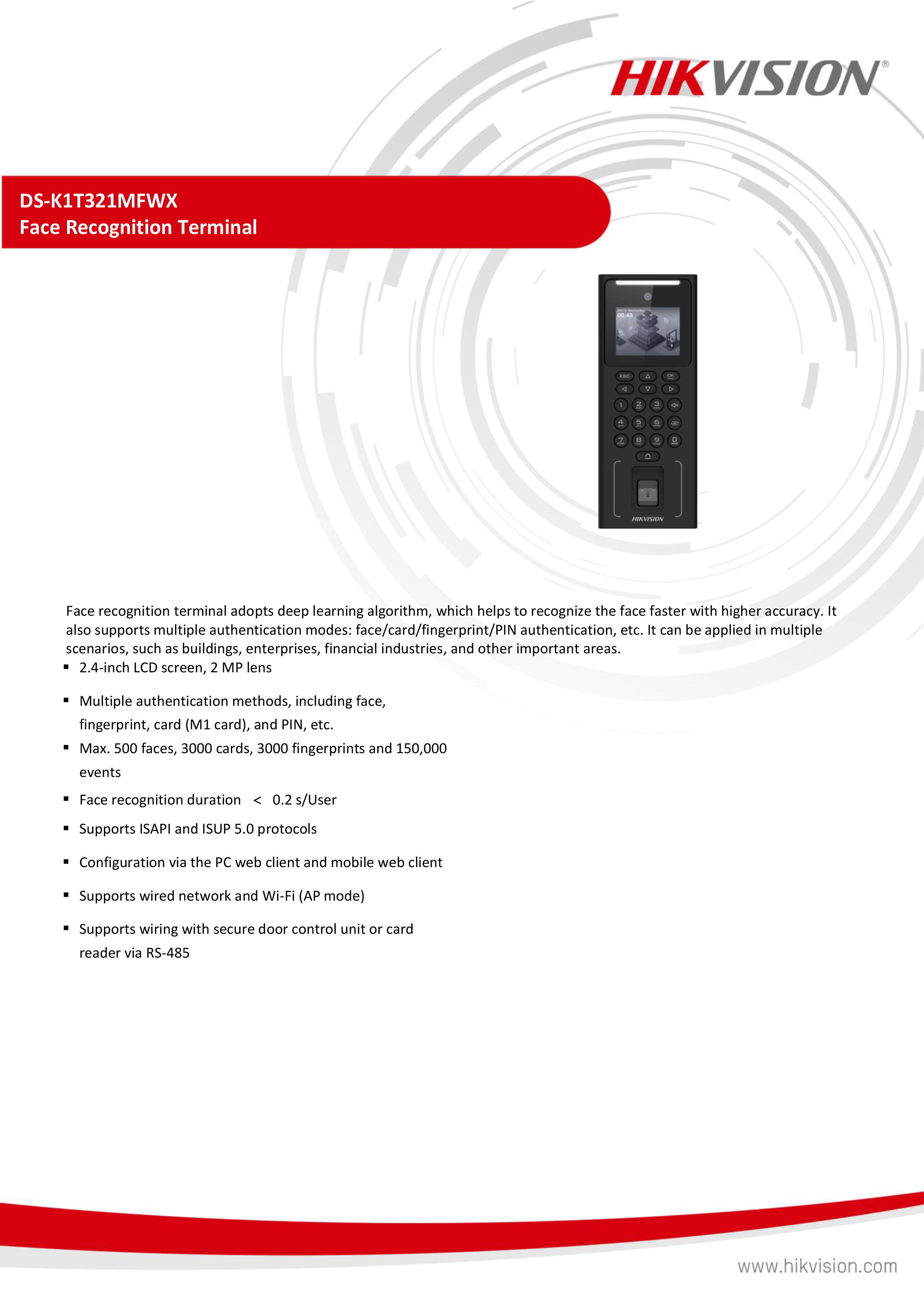 HIKVISION DS-K1T321MFWX : Face Access Terminal BY BILLIONAIRE SECURETECH DS-K1T321MFWX