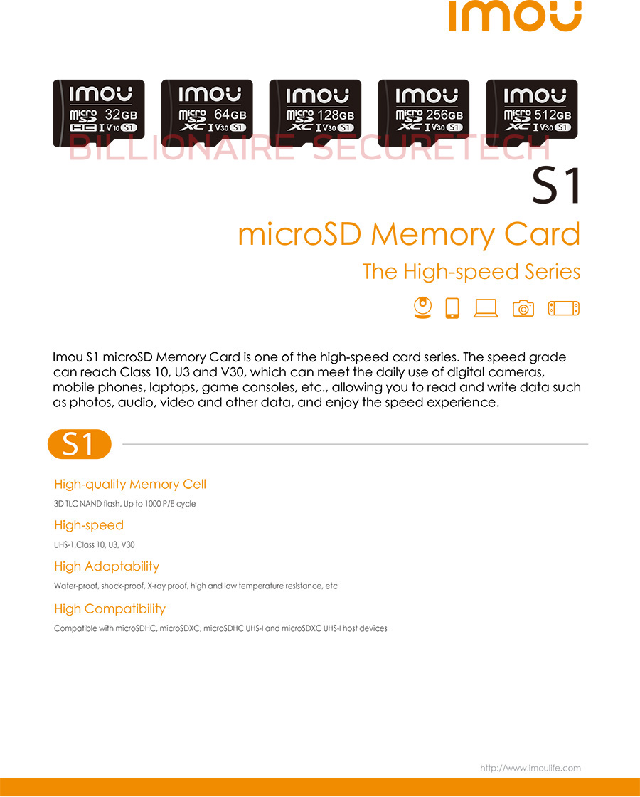 IMOU S1 MicroSD Card for CCTV 256 GB Class 10 : ST2-256-S1 สำหรับใช้กับกล้องวงจรปิด BY BILLIONAIRE SECURETECH IMOU S1 256GB