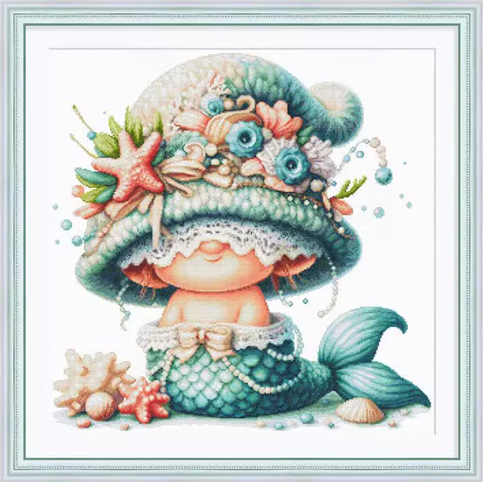 dwarf-1014 *พร้อมส่ง* ชุดปักครอสติช ลายเงือกแคระน้อย (ไม่มีเดินเส้น ผ้า11CTพิมพ์ลาย ปัก 3 เส้นเล็ก) ขนาด 75*75 ซม.ผ้าครอสติช 11CTพิมพ์ลายปักบนผ้า ไหมคอตตอน 62 สี ผังลาย เข็ม