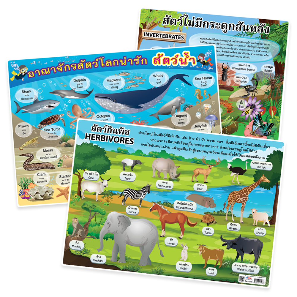 Animals in English Vocabulary Educational Posters A4 size