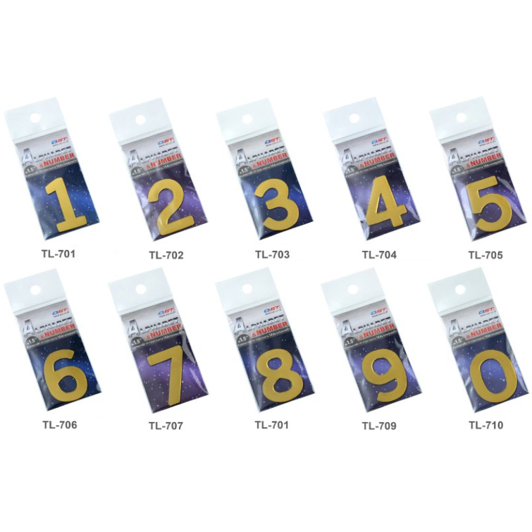 แผ่นตัวเลขพร้อมใช้อเนกประสงค์ เลข 0-9 TL-701-710 สีฟอยล์ทอง