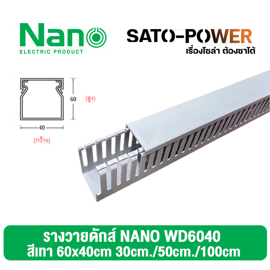 *รางวายดัก NANO WD6040NANO 60x40 ยาว 30ซม. 50ซม. 100ซม. รางเก็บสายไฟ สีเทา รางเก็บสายไฟแบบทึบ รางครอบสายไฟพลาสติก แบบทึบ
