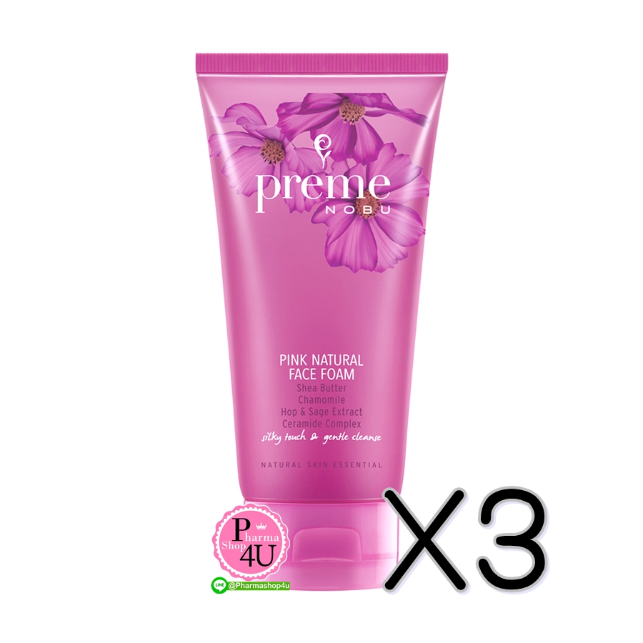 (ซื้อ3 ราคาพิเศษ) Preme Nobu Pink Natural Face Foam 100g พรีม โนบุ พิ๊งค์