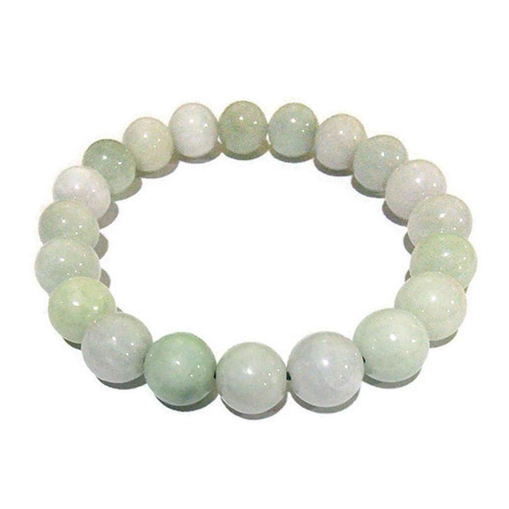 กำไลหินนำโชค หยกพม่า สีขาว+เขียวอ่อน 9-10 มิล เสริมความเจริญรุ่งเรือง ดึงดูดความมั่งคั่ง มีสุขภาพดี มีอายุยืน