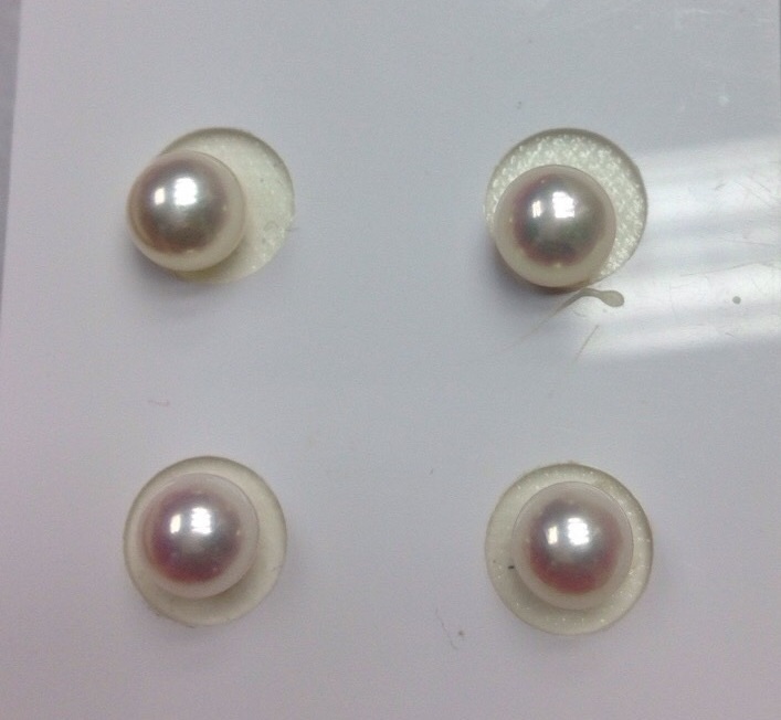 ต่างหูไข่มุกอะโกย่าญี่ปุ่นแท้ 7-7.5 มิล กลม สีขาวอมชมพู ตัวเรือน 14k