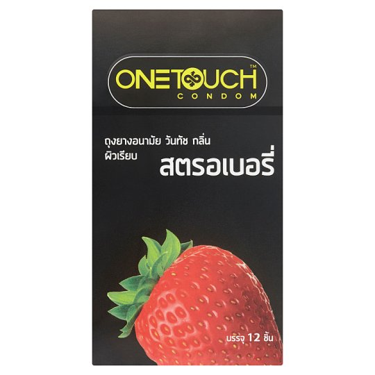 ONETOUCH วันทัช ถุงยางอนามัย ผิวเรียบ กลิ่นสตรอวเบอร์รี่ แฟมิลี่ 12 ชิ้น