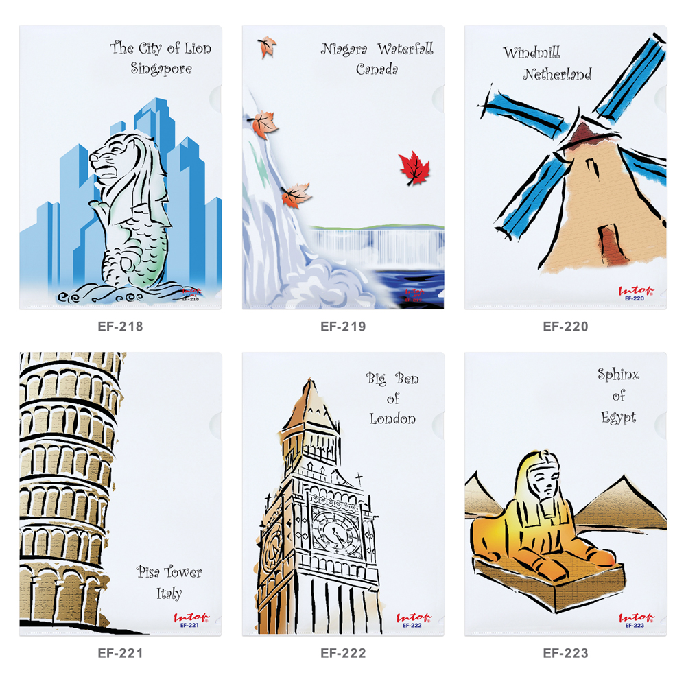 L-Type Plastic Folders A4 with Landmark Pattern Printed