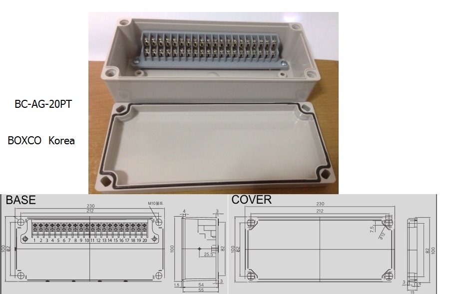 BOXCO Terminal Block Box IP66 (กล่องพลาสติก พร้อมเทอร์มินอลบล็อก) รุ่น BC-AG-20PT ขนาด 100x230x70 มม.