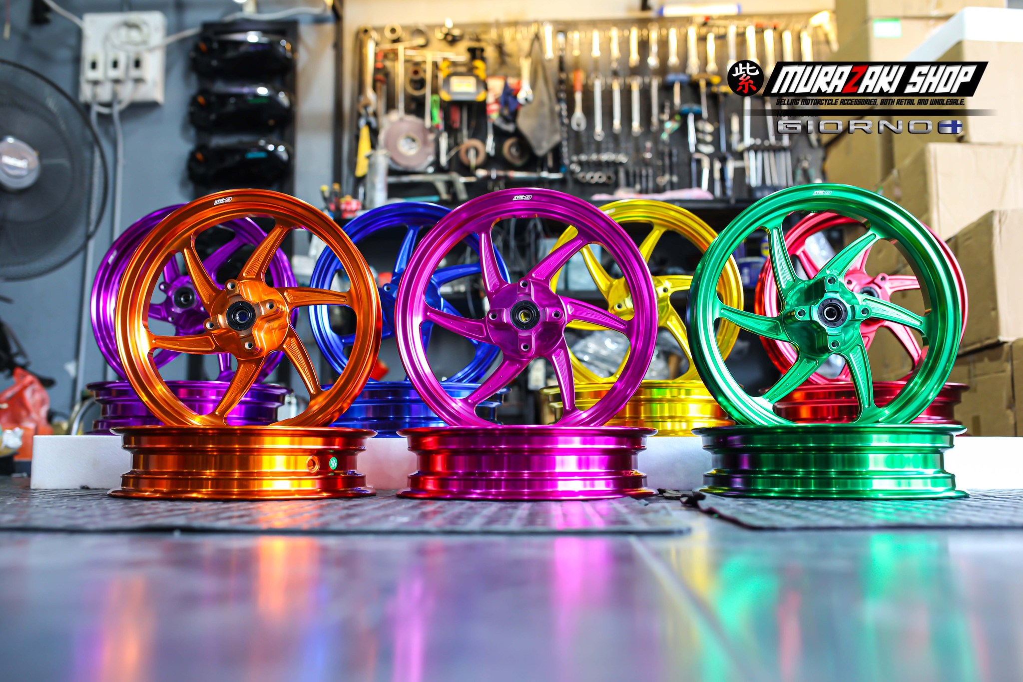 ล้อแม็ก G-MAX RACING GIORNO+ ABS/CBS (ขอบ12) GTR THAILAND แดง - ทอง - เขียว - น้ำเงิน - ส้ม - ม่วง - ชมพู ราคา 7,900 บาท/คู่