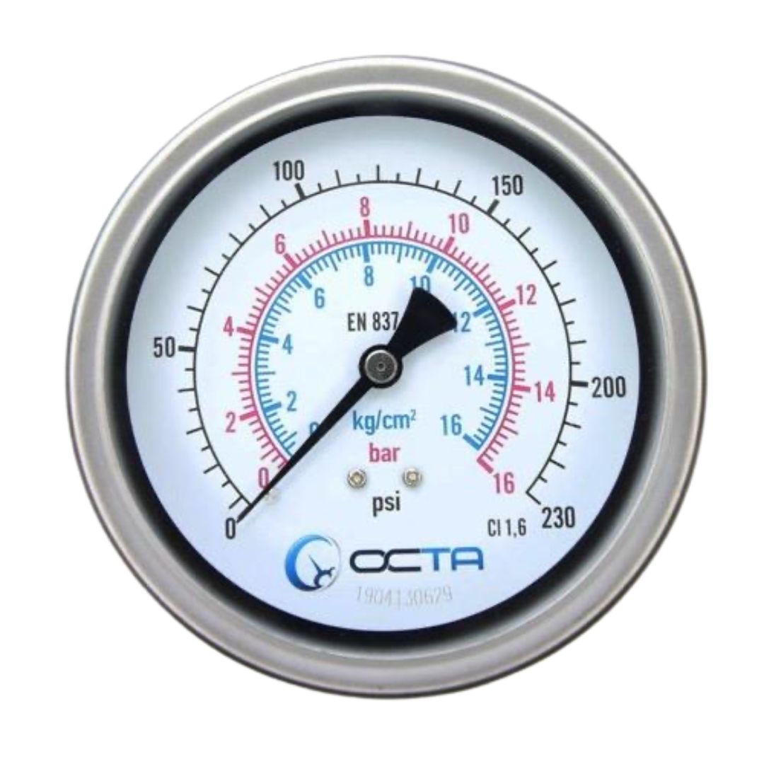 Pressure Gauge เกจวัดแรงดัน หน้าปัด 2.5 นิ้ว เกลียวทองเหลือง ออกหลัง 1/4 นิ้ว NPT ยี่ห้อ OCTA