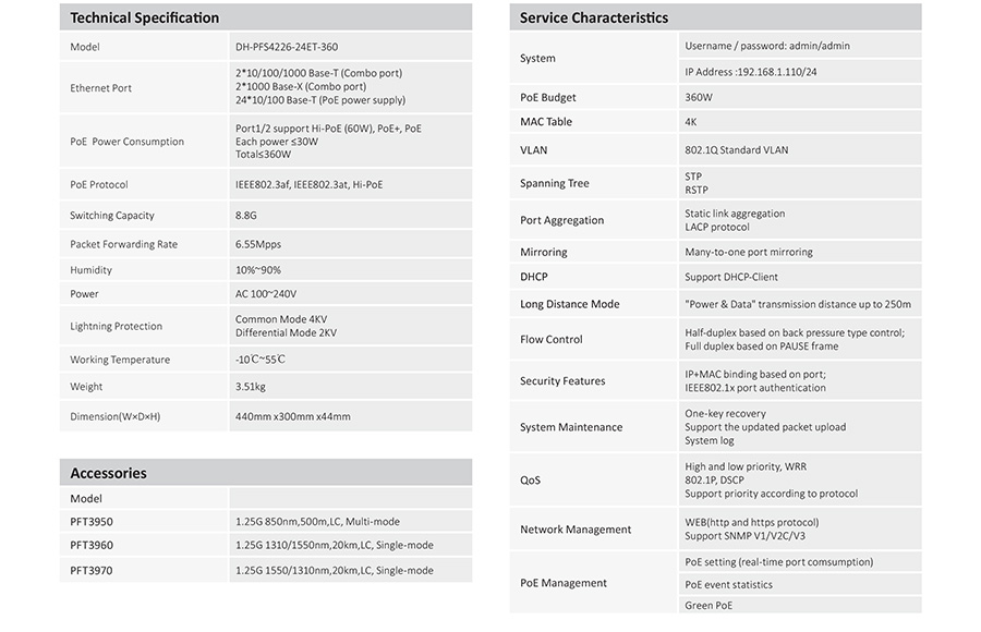 DAHUA DH-PFS4226-24ET-360 24-Port PoE Switch PoE+, Hi-PoE 360W BY BILLIONAIRE SECURETECH DH-PFS4226-24ET-360
