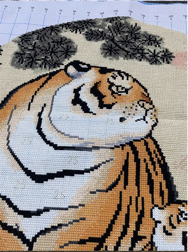 tiger-1033 *สินค้าหมด* ชุดปักครอสติช ลายเสืออ้วนแม่ลูก (ปักเต็มผืนผ้า ผ้า11CTพิมพ์ลาย มีประกาย ปักครั้งละ 3 เส้นเล็ก) ขนาด 50*50 ซม.ผ้าครอสติช 11CTพิมพ์ลายปักบนผ้า ไหมคอตตอน 22 สี ผังลาย เข็ม