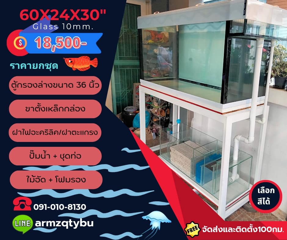 TP Service บริการรับติดตั้งตู้ปลา รับทำบ่ปลาคราฟ ตู้ปลาขนาด 60x24x30 Glass 10 mm.