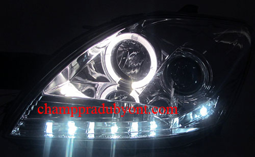 ไฟหน้าโปรเจคเตอร์ TOYOTA VIOS 07-12 ขาว วงแหวน LED ยาว