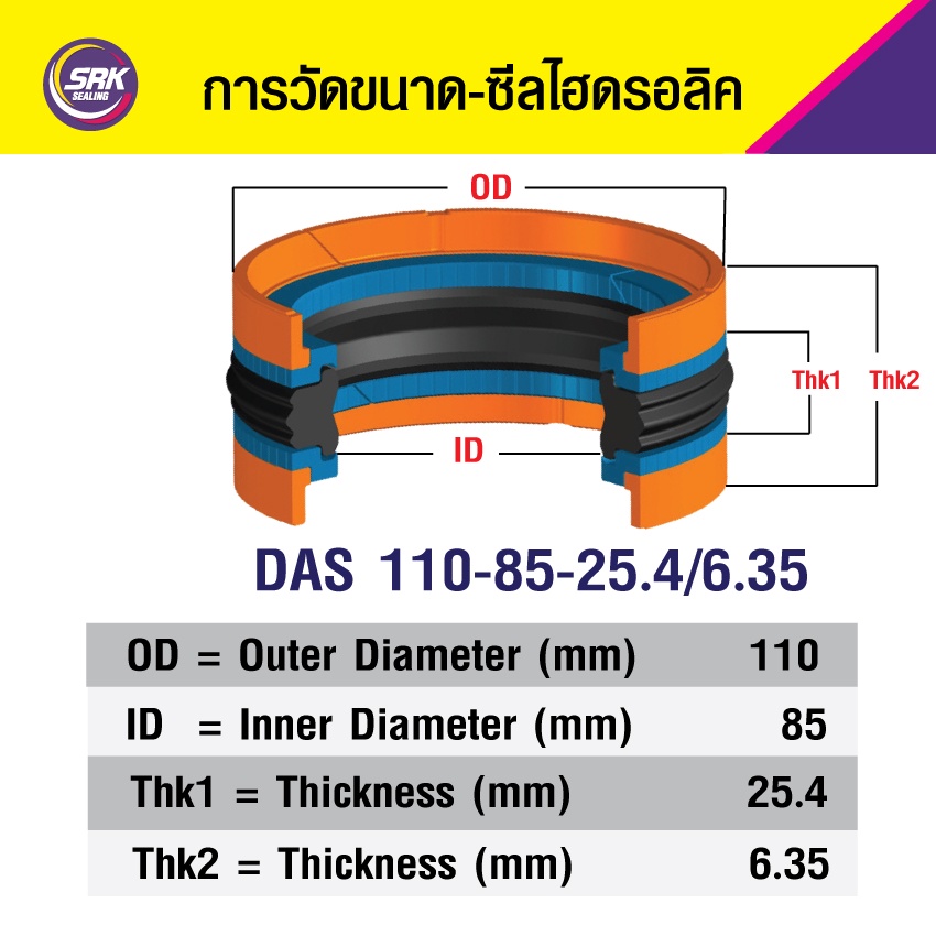DAS 110-85-25.4/6.35 ซีลลูกสูบ ,ซีลลูกสูบ5ชิ้น ,COMPACT PISTON SEAL,คอมแพคซีล,ซีลดาส