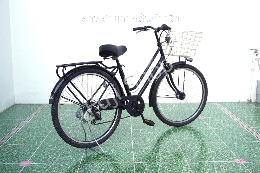 จักรยานแม่บ้านล้อโต ญี่ปุ่น - ล้อ 26x1.95 - เกียร์ 6 สปีด - ไฟหน้าอัตโนมัติ - สีดำ [จักรยานมือสอง]