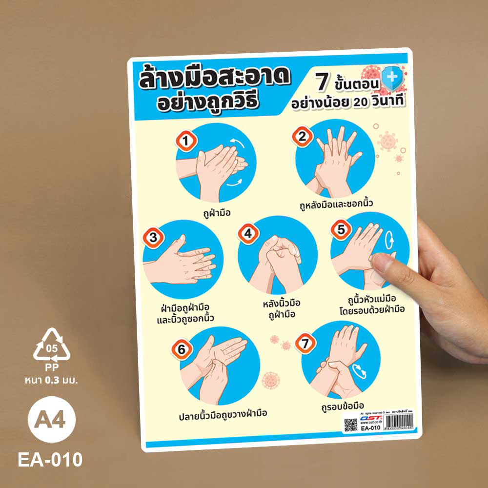 โปสเตอร์ความรู้ ล้างมือสะอาดอย่างถูกวิธี A4 EA-010 พื้นสีเหลือง
