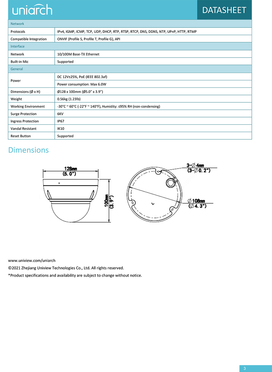 UNIARCH IPC-D312-APKZ (2.8-12mm.) กล้องวงจรปิด IP CAMERA 2MP เลนส์ซูมได้ PoE มีไมค์ในตัว ONVIF BY BILLIONAIRE SECURETECH IPC-D312-APKZ