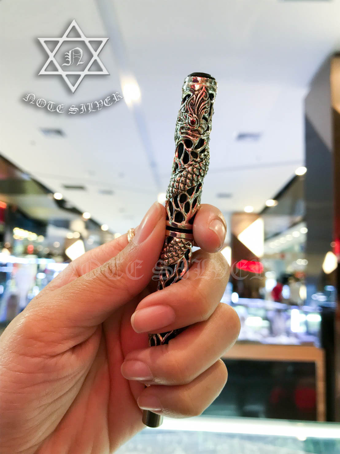 ปากกาเงินแท้ ลายพญานาค ด้ามสีดำ หมึกดำ Parker Sterling Silver .925 NSPN1785