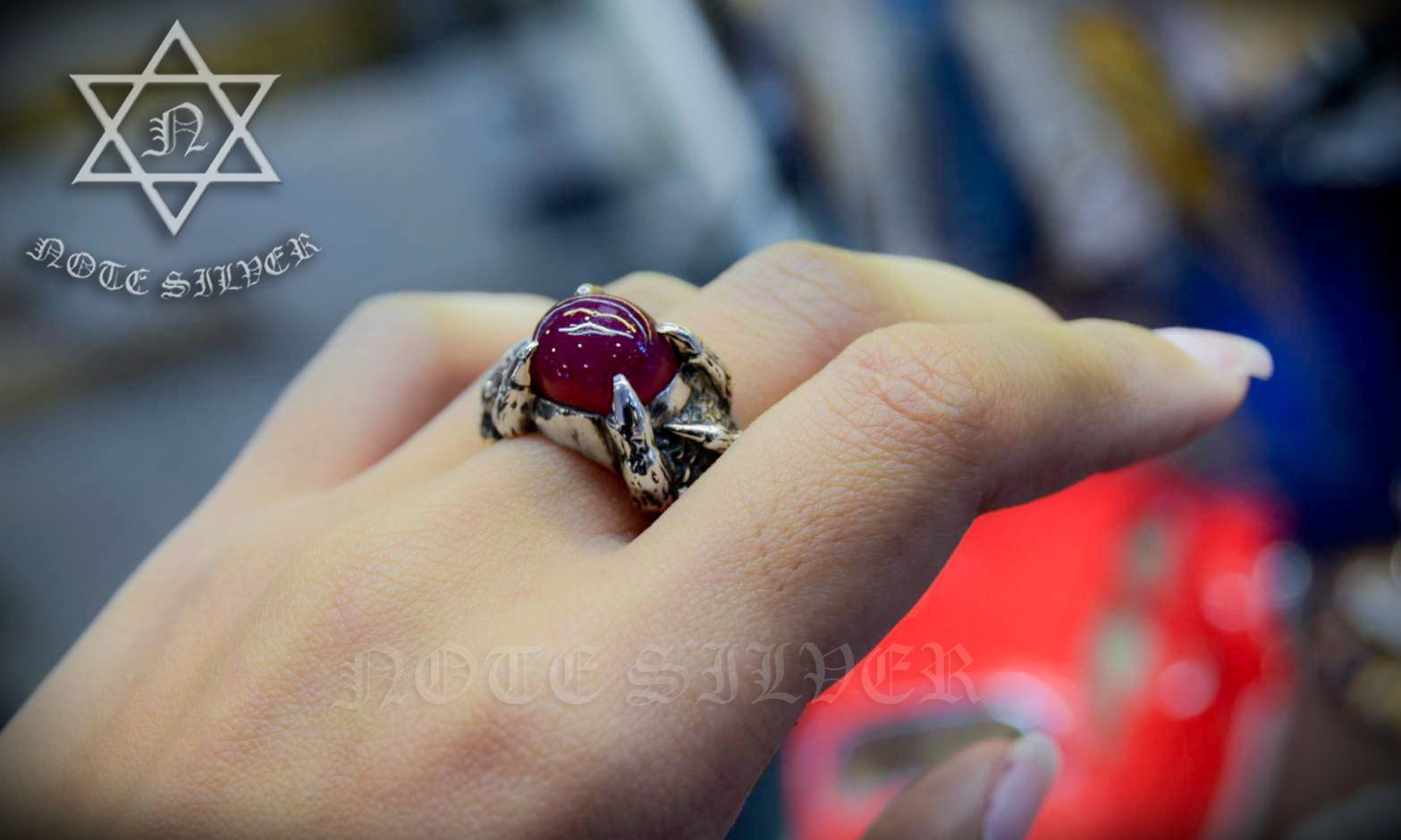 แหวนกรงเล็บมังกรฝังทับทิมแท้ เม็ดโต Sterling Silver 925 NSRG2324