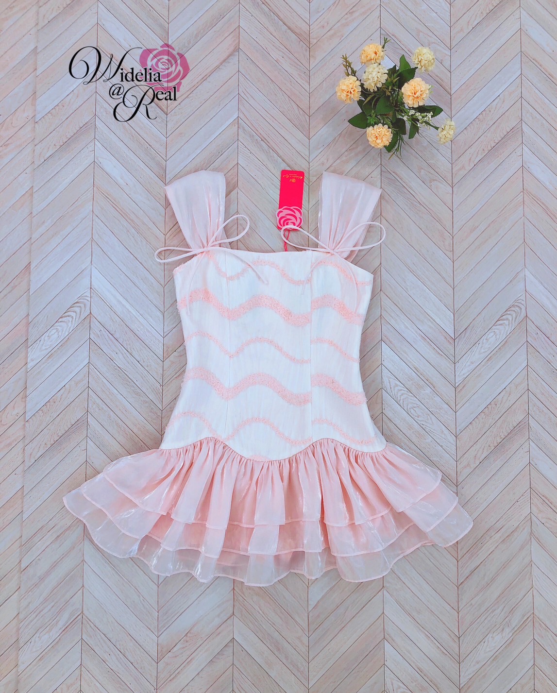 Korea Dress เดรสสายเดี่ยวผูกโบว์ อกมีฟองน้ำ