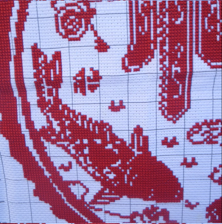 pla-1011 *พร้อมส่ง* ชุดปักครอสติช ลายปลาคู่มงคล (ไม่มีเดินเส้น ไม่มีผังลาย พิมพ์ลายบนผ้าเลย ปักสีเดียว ผ้า11CTพิมพ์ลาย ปัก 3 เส้นเล็ก) ขนาด 50*50 ซม.ผ้าครอสติช 11CTพิมพ์ลายปักบนผ้า ไหมคอตตอนสีแดง เข็ม