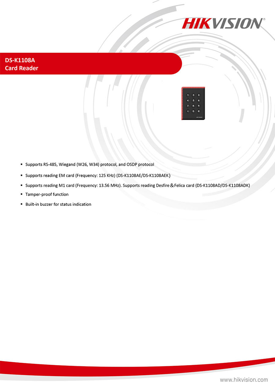HIKVISION DS-K1108AMK Pro 1108A Series Card Reader , Support M1 card BY BILLIONAIRE SECURETECH DS-K1108AMK