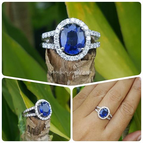 แหวนพลอยไพลิน บางกะจะ Blue sapphire สี Royal blue สดมากๆ 1