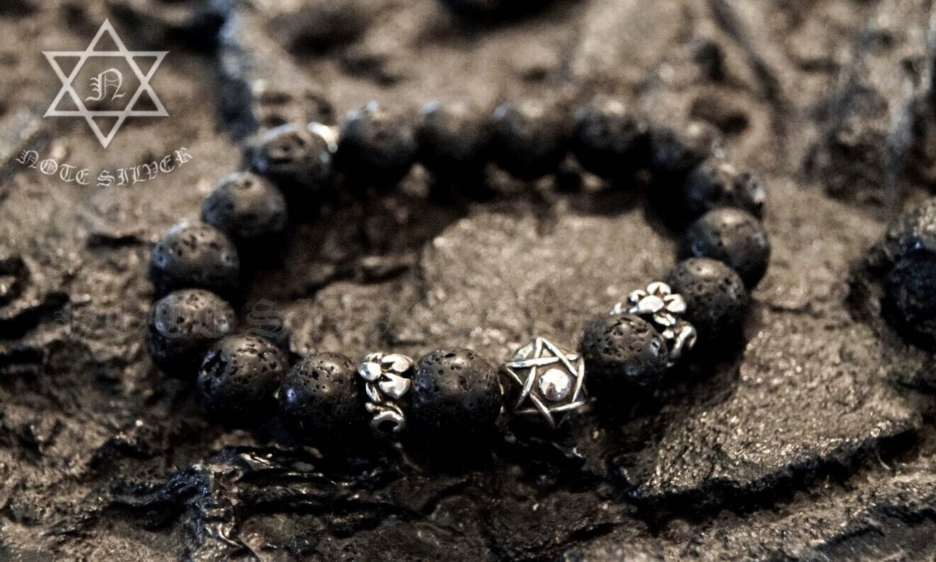 ลาวา มิกซ์หมุดเงินแท้ดาวหกแฉก Star of David คั่นด้วยโดนัทเงินแท้ลายกราฟฟิก NSSD1565