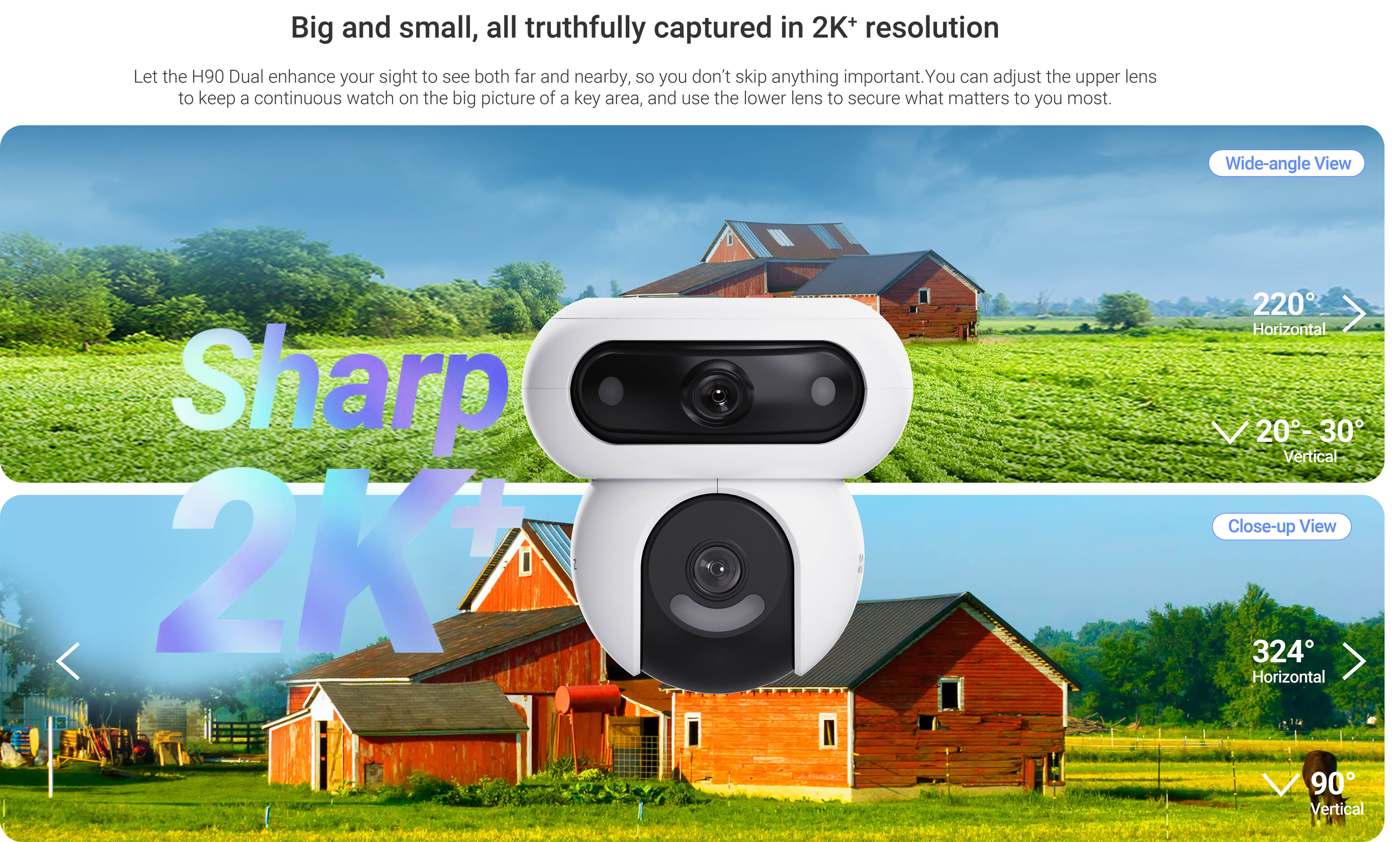 EZVIZ H90 Dual กล้องวงจรปิดระบบ IP WIFI ความละเอียด 2K+ & 2K+ DUAL LENS ภาพสี 24 ชม. มีไมค์และลำโพงในตัว ติดตั้งภายนอกได้ BY BILLIONAIRE SECURETECH EZVIZ H90 Dual