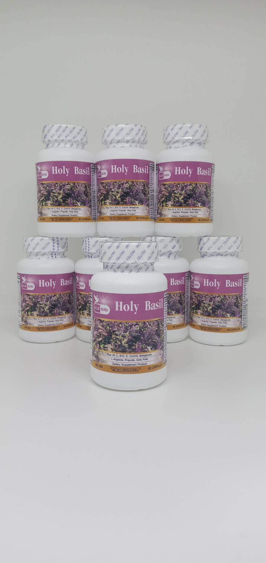 Holy Basil Plus กะเพรา พลัส ตรา บลูเบิร์ด 600 มก. 60 แคปซูล กระเพราแดง สมุนไพรกรดไหลย้อน