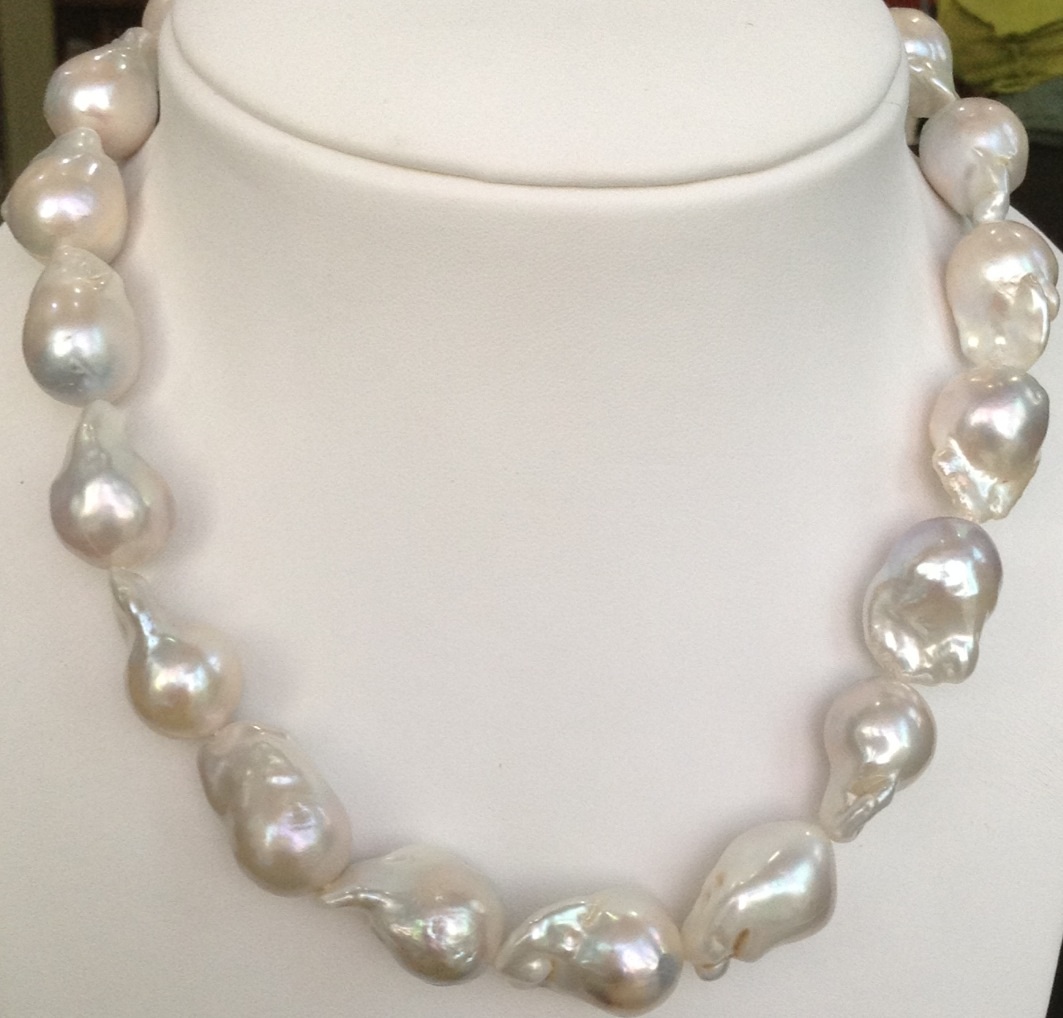 สร้อยคอไข่มุกแท้ รูปทรงธรรมชาติ ขนาดใหญ่ 15-18 มิล