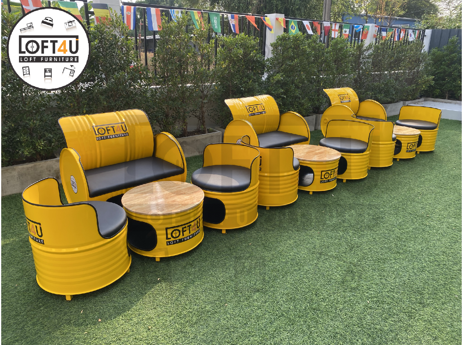 ชุดโซฟานั่งชิว : Living Table Set : leather cushion / 3-4 seats