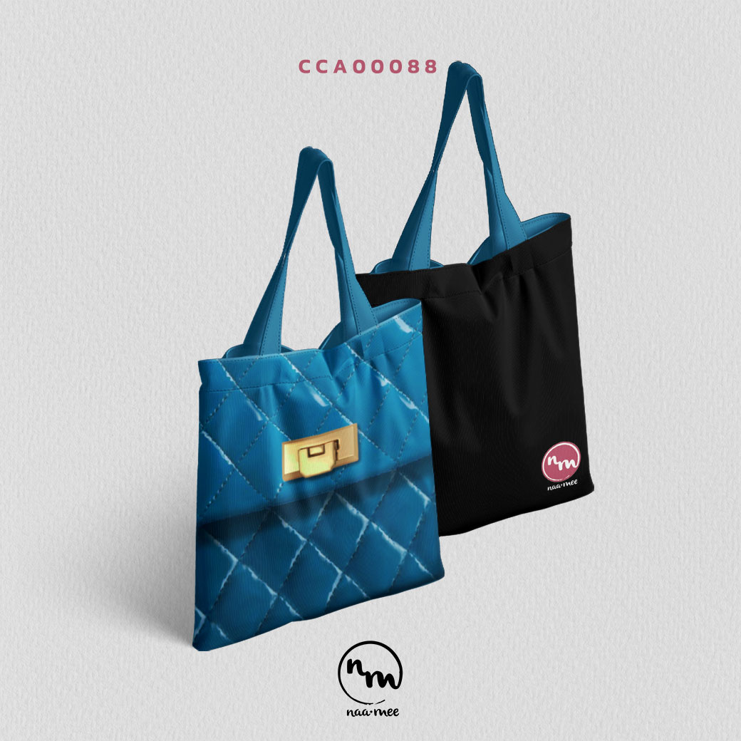กระเป๋าแคนวาส CANVAS BAG กระเป๋าตัวล็อค สีฟ้า CCA00088 #NaaMeeConcept #SHOPTER