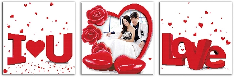 love-1041 *พร้อมส่ง* ชุดปักครอสติช ลายเซต 3 ชิ้น กรอบรูปหัวใจความรัก (ไหมเงา ไม่มีเดินเส้น) ขนาดภาพละ 40*40 ซม.ผ้าครอสติช 11CTพิมพ์ลายปักบนผ้า ไหมเงา silk 19 สี ผังลาย เข็ม