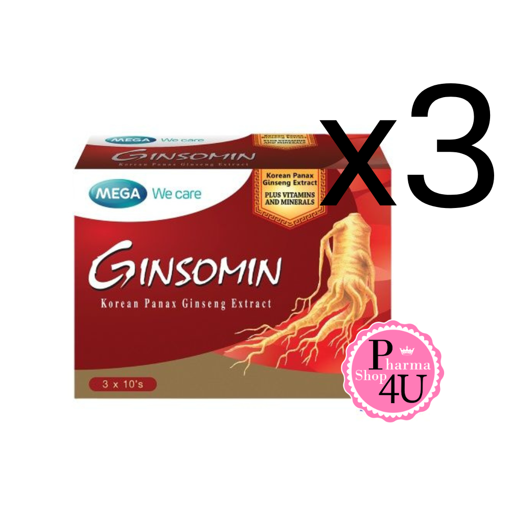 (ซื้อ3 ราคาพิเศษ) MEGA We Care Ginsomin (1กล่อง/30เม็ด) เมก้า วีเเคร์ จินโซมิน (ผลิตภัณฑ์เสริมอาหาร) โสมสกัด