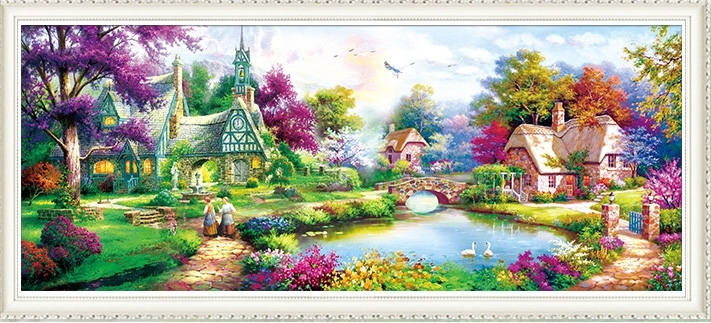 home-2018 *สินค้าหมด* ชุดภาพติดคริสตัลกลม ลายวิลล่ากลางป่าใหญ่ ( งานติดเต็มภาพ ) ขนาด 100*40 ซม.คริสตัลกลม 43 สี อุปกรณ์ครบชุด