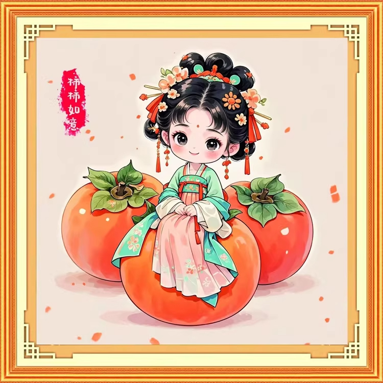 girl-1031 *สินค้าหมด* ชุดปักครอสติช ลายสาวน้อยลูกพลับ (ปักเต็มผืนผ้า ไม่มีเดินเส้น ผ้า11CTพิมพ์ลาย ปัก 3 เส้นเล็ก) ขนาด 60*60 ซม.ผ้าครอสติช 11 CTพิมพ์ลายปักบนผ้า ไหมคอตตอน 34 สี ผังลาย เข็ม