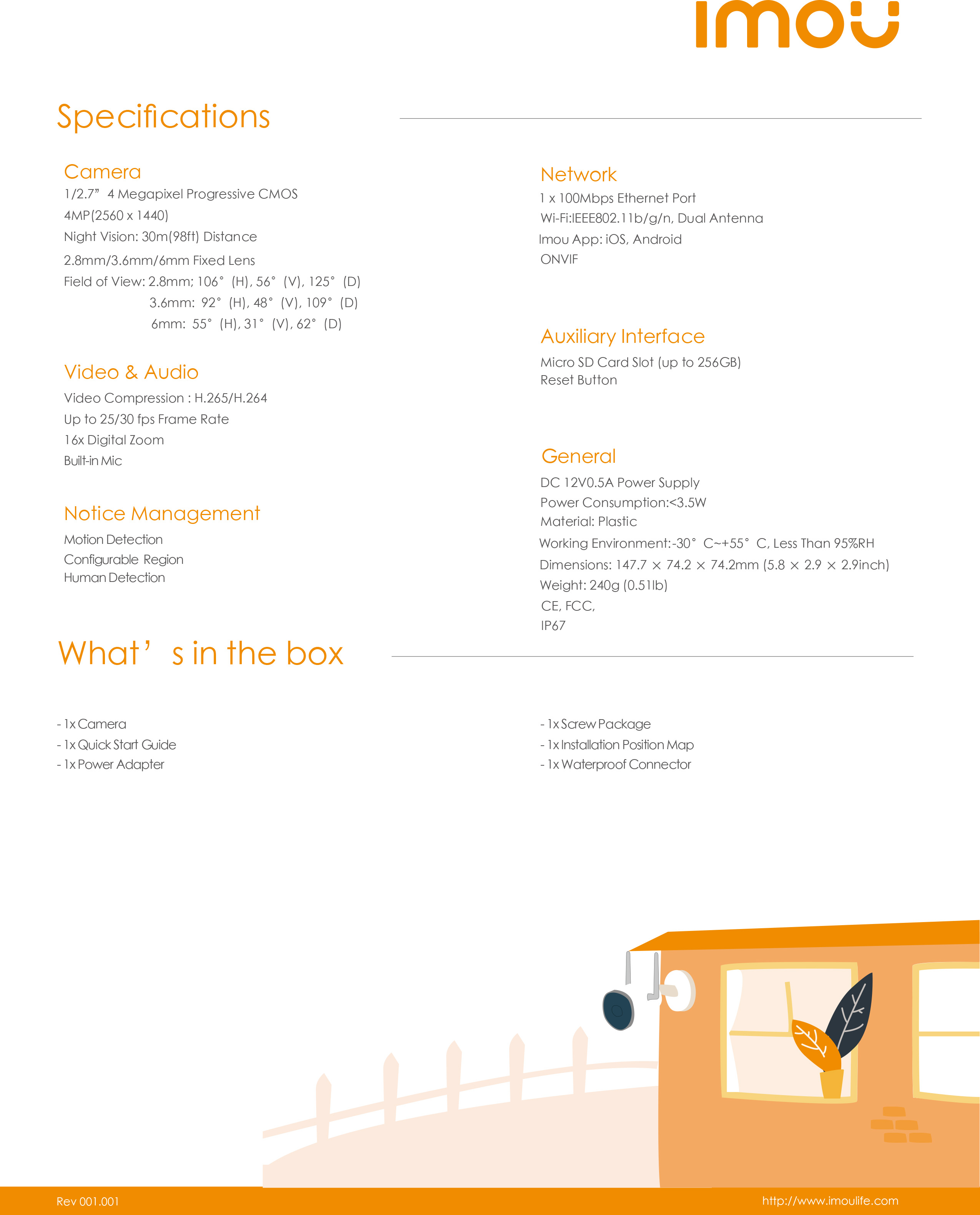 IMOU IPC-F42P : BULLET 2C 4 MP IP WIFI CAMERA IR 30 M., มีไมค์ในตัว, ติดตั้งภายนอกได้ BY BILLIONAIRE SECURETECH BULLET 2C 4MP