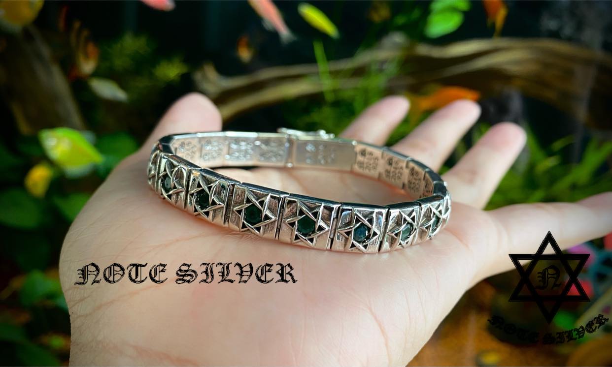 สร้อยข้อมือ🔯 Star Of David ดาว 6 แฉกฝังมรกตแท้ Star Of David Box Sterling Silver 925 NSWB2537