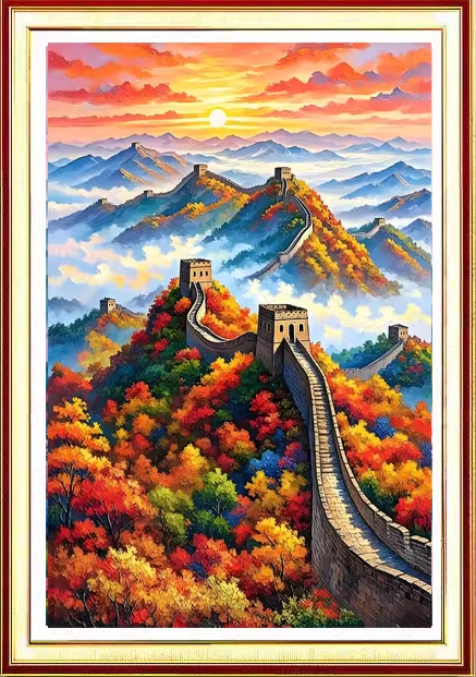 view-1037 *พร้อมส่ง* ชุดปักครอสติช ลายกำแพงเมืองจีน ในฤดู autumn (ปักเต็มผืนผ้า ไม่มีเดินเส้น ผ้า11CTพิมพ์ลาย ปัก 3 เส้นเล็ก) ขนาด 50*70 ซม.ผ้าครอสติช 11CTพิมพ์ลายปักบนผ้า ไหมคอตตอน 32 สี ผังลาย เข็ม