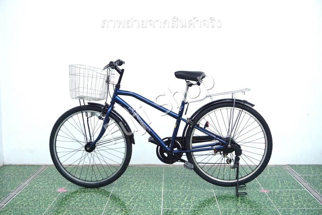 จักรยานแม่บ้านล้อโต ญี่ปุ่น - ล้อ 27.5x1.95 - เกียร์ 6 สปีด - ไฟหน้าอัตโนมัติ - Fallvy Cross - สีน้ำเงิน [จักรยานมือสอง]