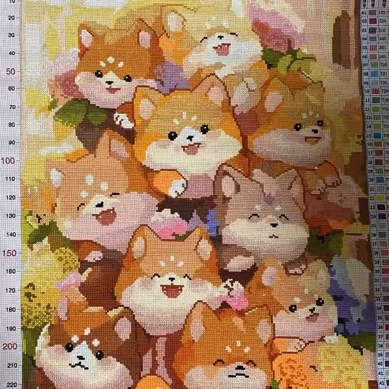 dog-1015 *สินค้าหมด* ชุดปักครอสติช ลายน้องหมาช่อบูเก้ (ปักเต็มผืนผ้า ไม่มีเดินเส้น ผ้า11CTพิมพ์ลาย ปัก 3 เส้นเล็ก) ขนาด 54*70 ซม.ผ้าครอสติช 11CTพิมพ์ลายปักบนผ้า ไหมคอตตอน 45 สี ผังลาย เข็ม